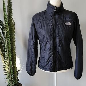 The North Face black lighter-weight patterned coat